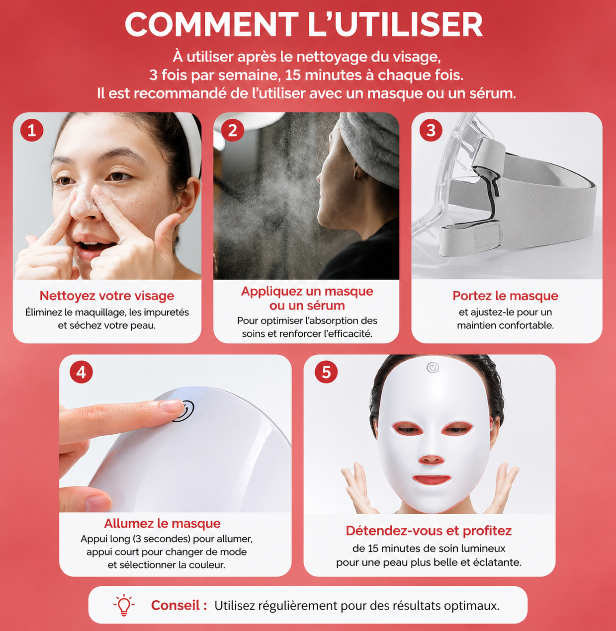Masque LED Visage 7 Couleurs — Rituel Éclat